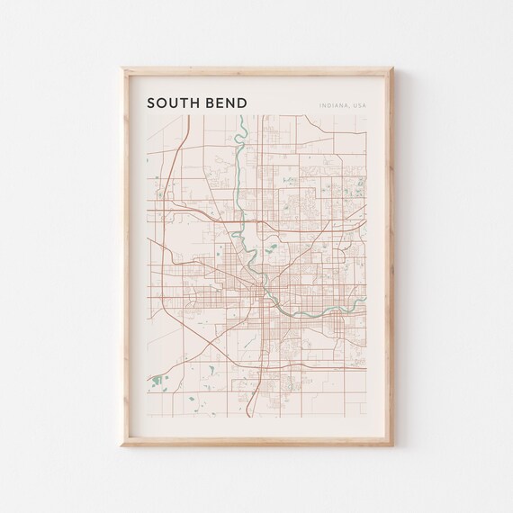 South Bend Indiana City Map Poster Minimalist Line Art Modern Wall Decor Gift