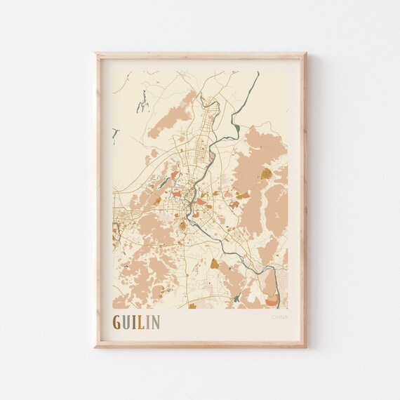 Guilin Map Poster Print Wall Art China Travel Gift Boho