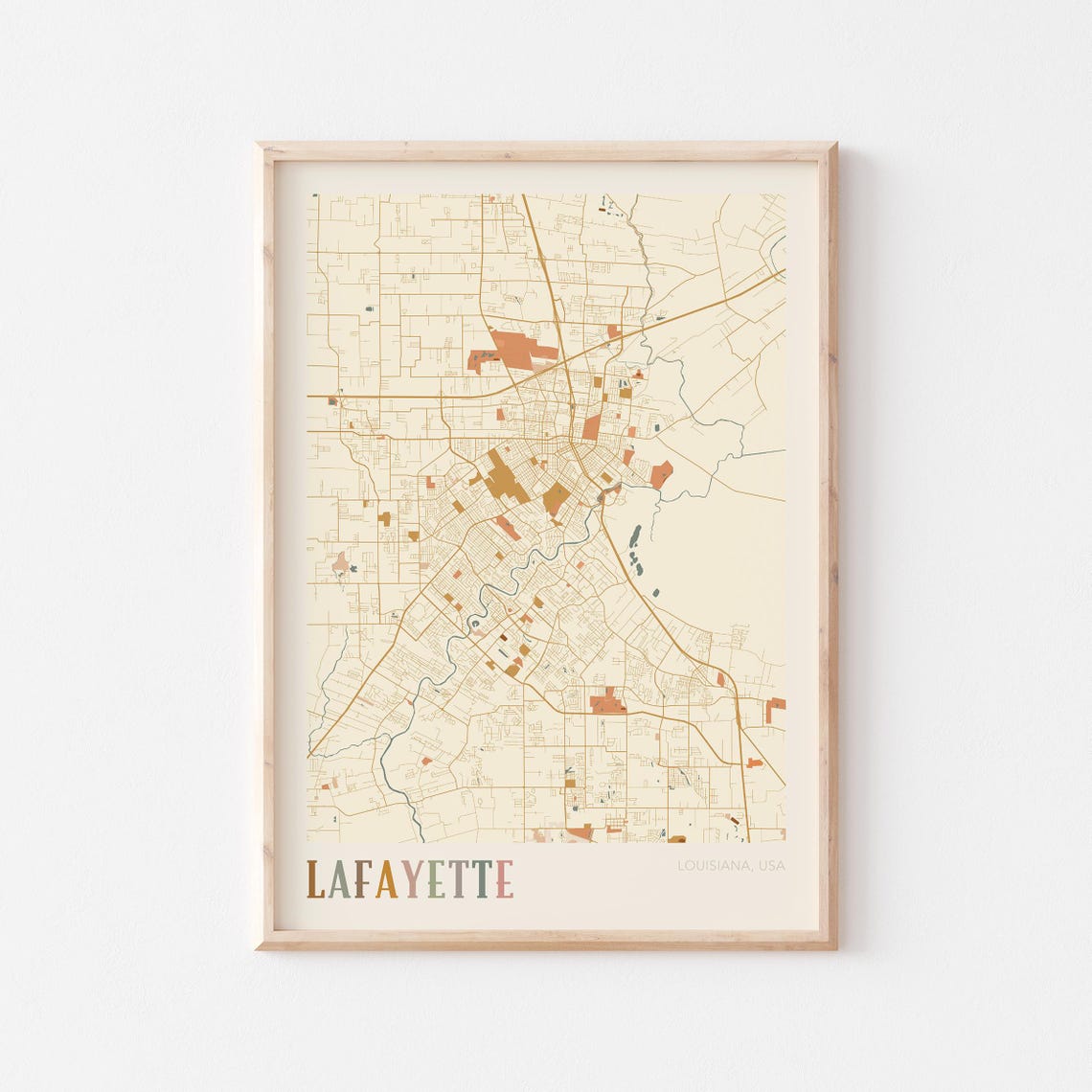 Lafayette Louisiana Modern Terracotta City Street Map Art Poster