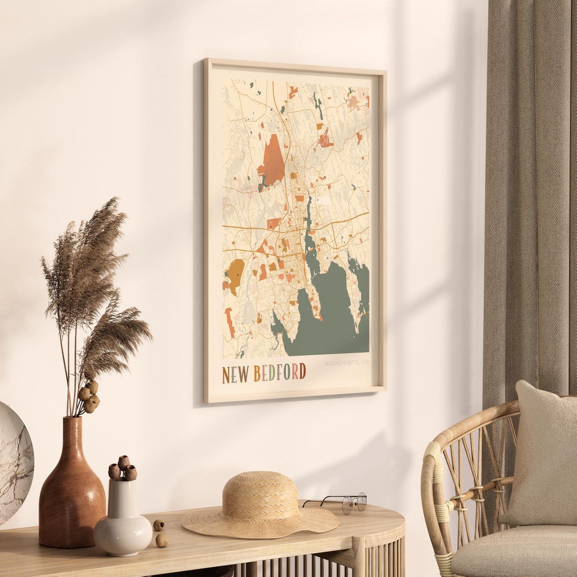 New Bedford Massachusetts Boho Terracotta City Street Map Poster - Image 3