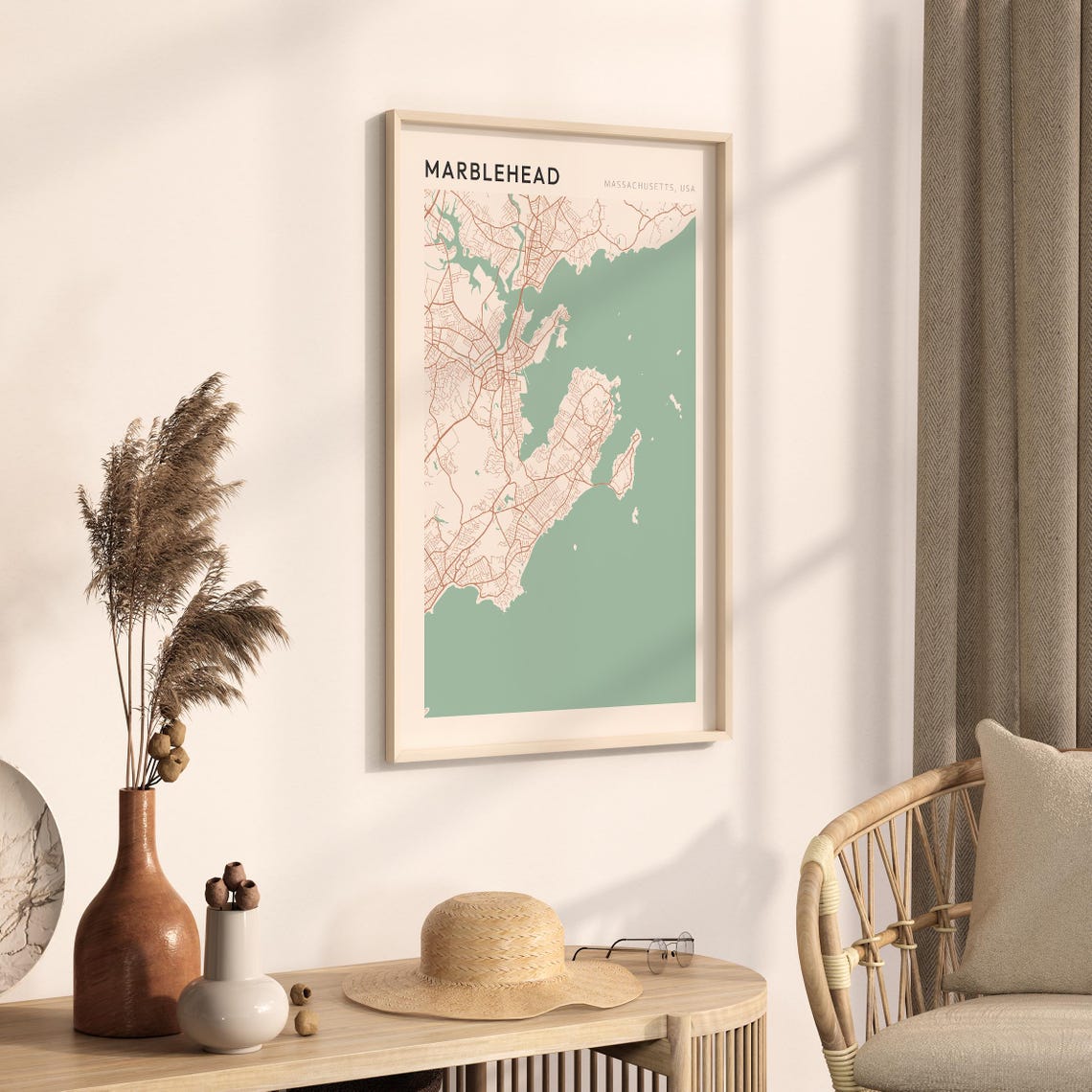 Marblehead Massachusetts Elegant Sage Green Minimalist City Map Poster - Image 3