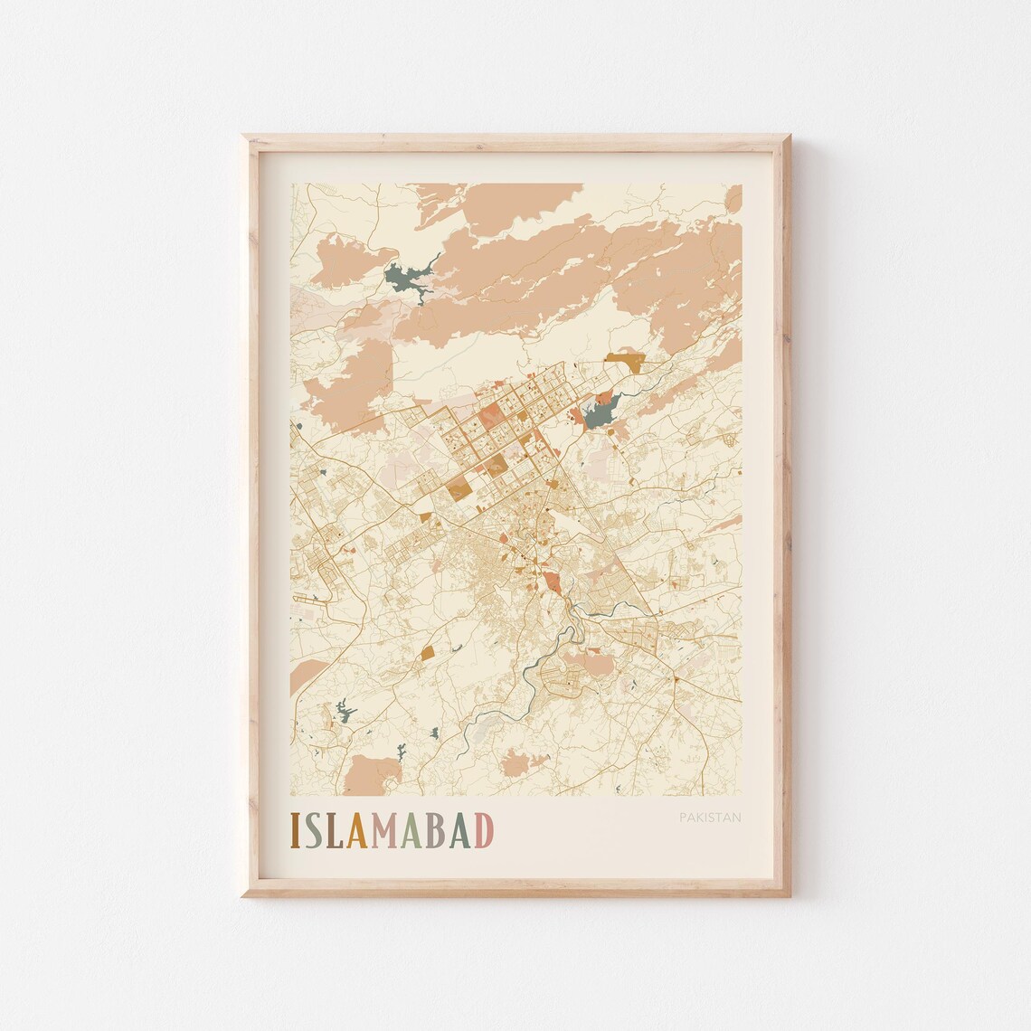Islamabad Map Poster Print Wall Art Pakistan Travel Gift Boho