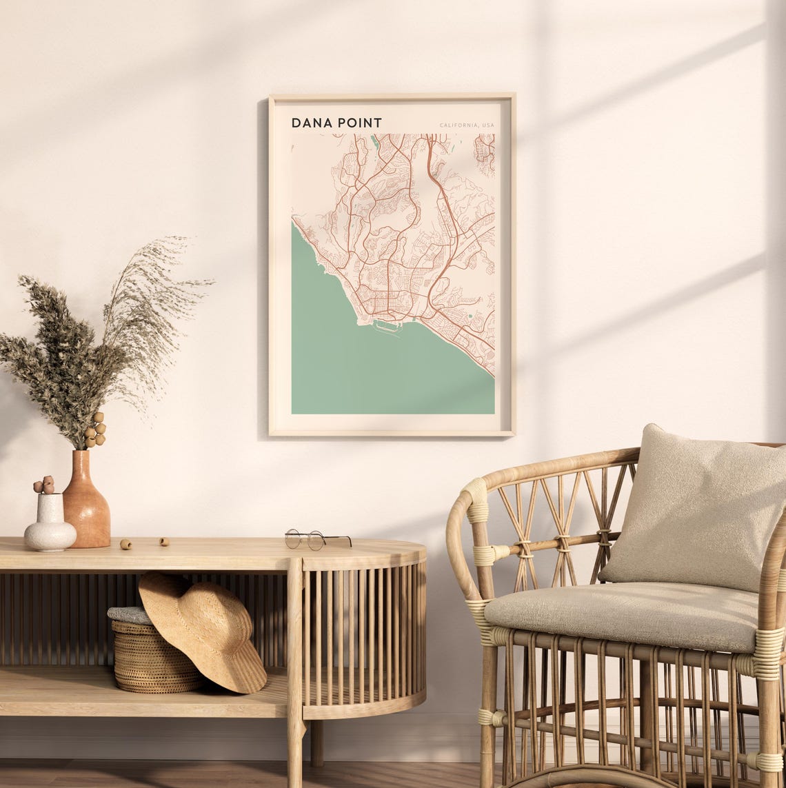Dana Point California Minimalist Street Map Poster in Blush and Sage - Image 2