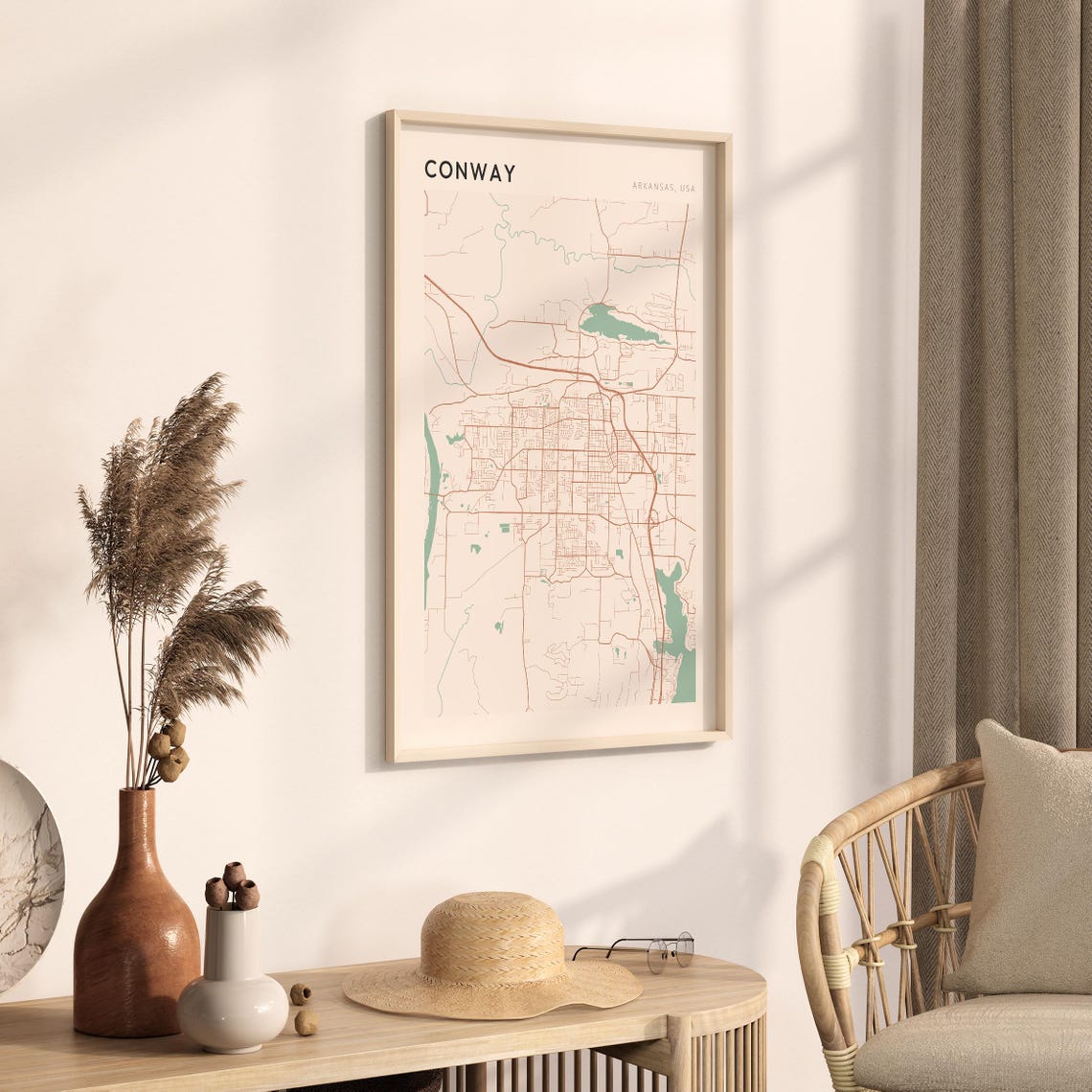 Conway Arkansas Modern Minimalist Copper Street Map Decor Poster - Image 3