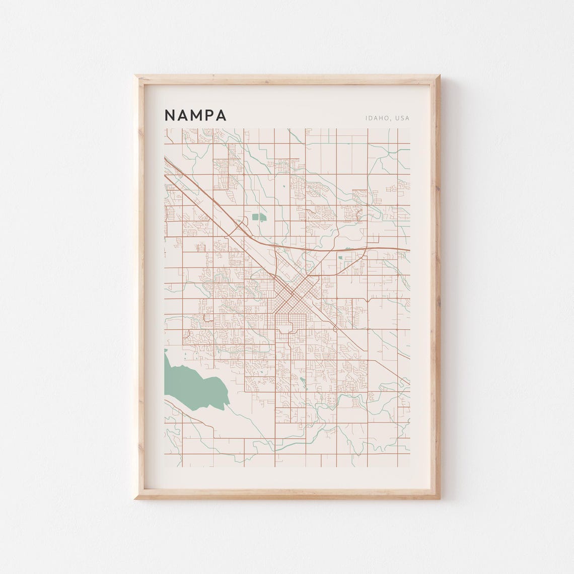 Nampa Idaho Minimalist Terracotta Street Line Art Map Poster