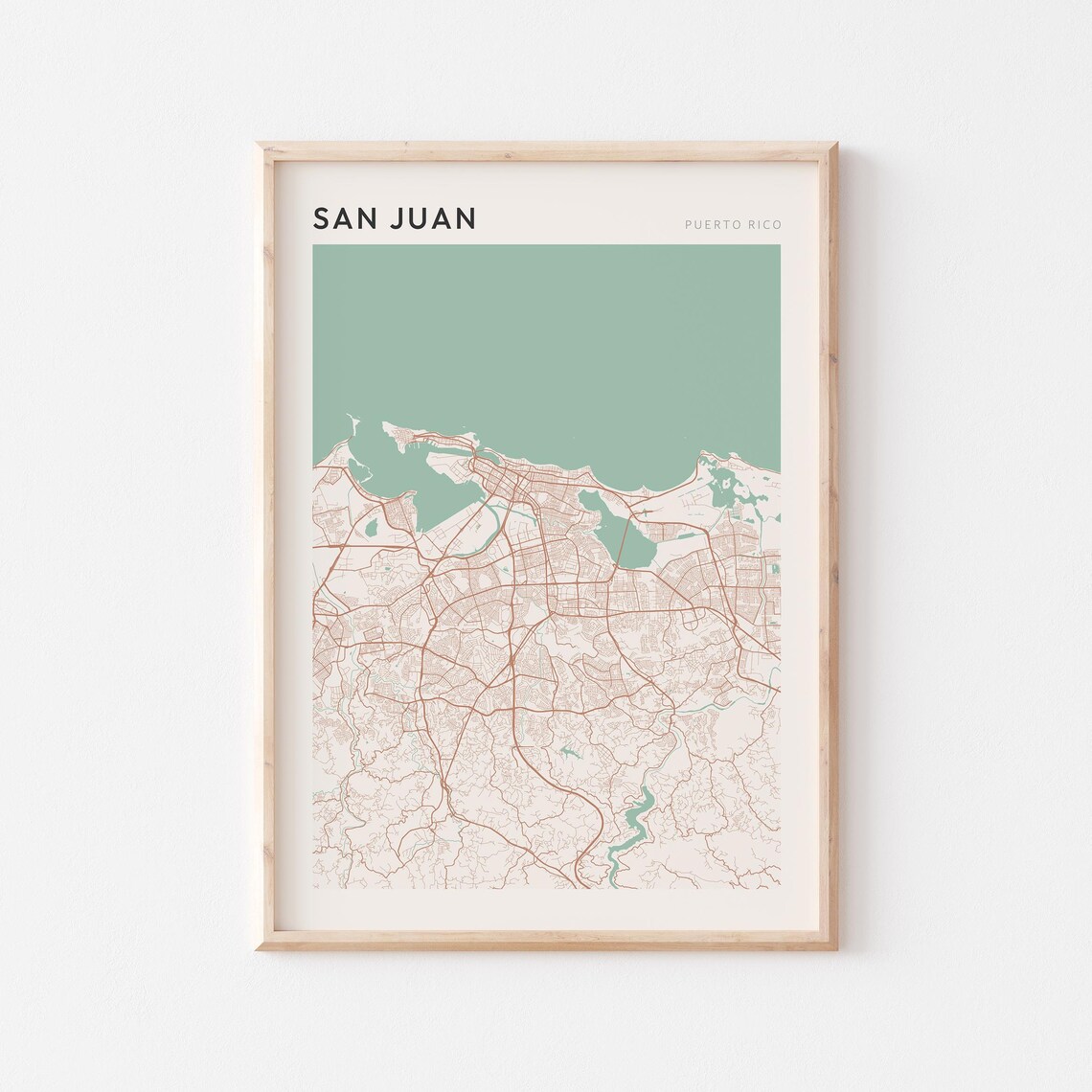 San Juan Map Poster Print Wall Art Puerto Rico Travel Gift Minimalist