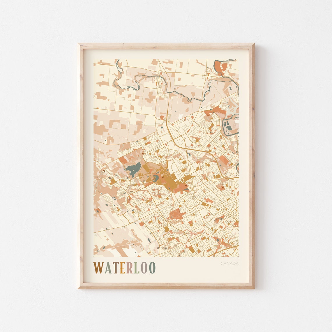 Waterloo Ontario Canada Boho Style Modern City Street Map Poster