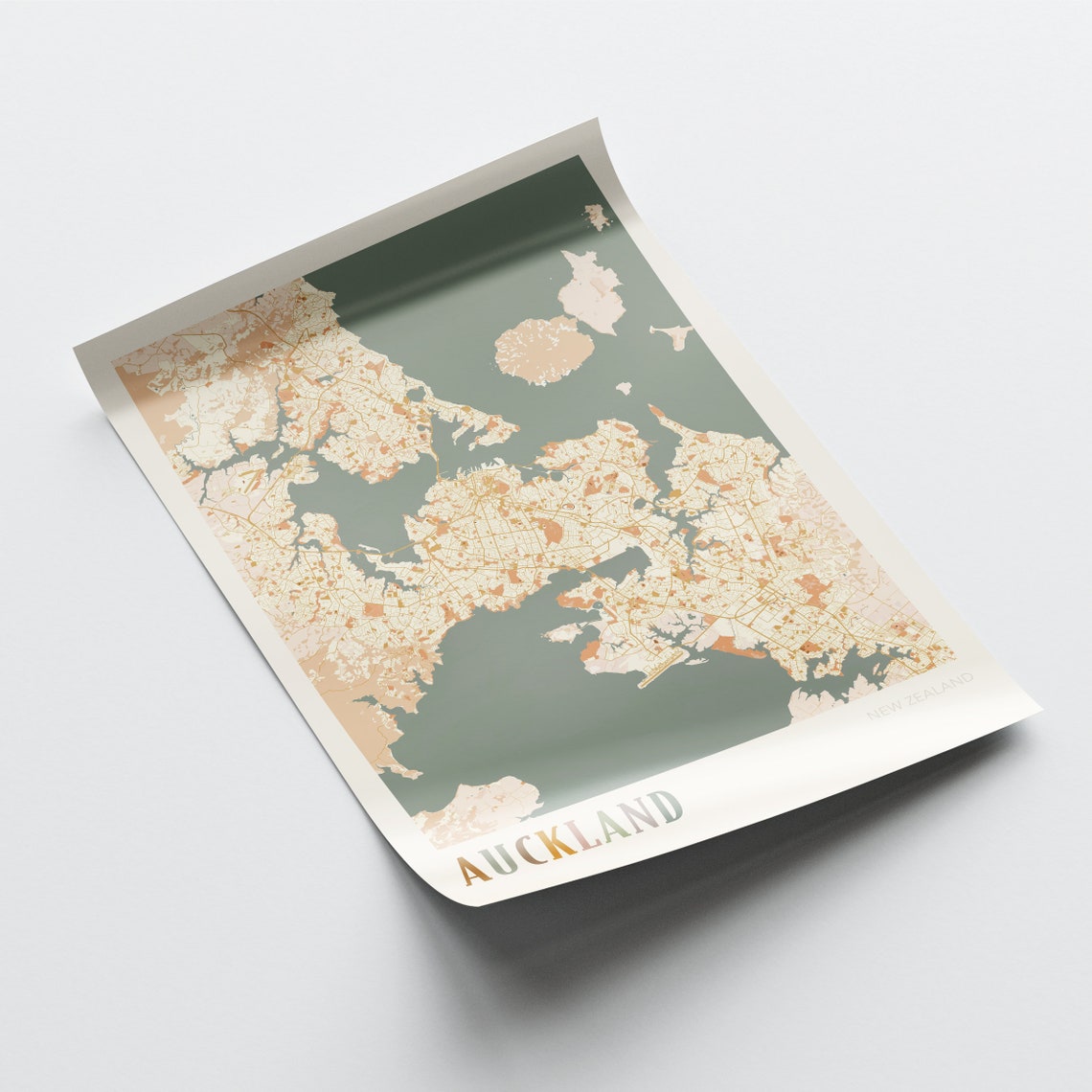 Auckland New Zealand Boho Style Scenic Harbor City Map Poster - Image 2