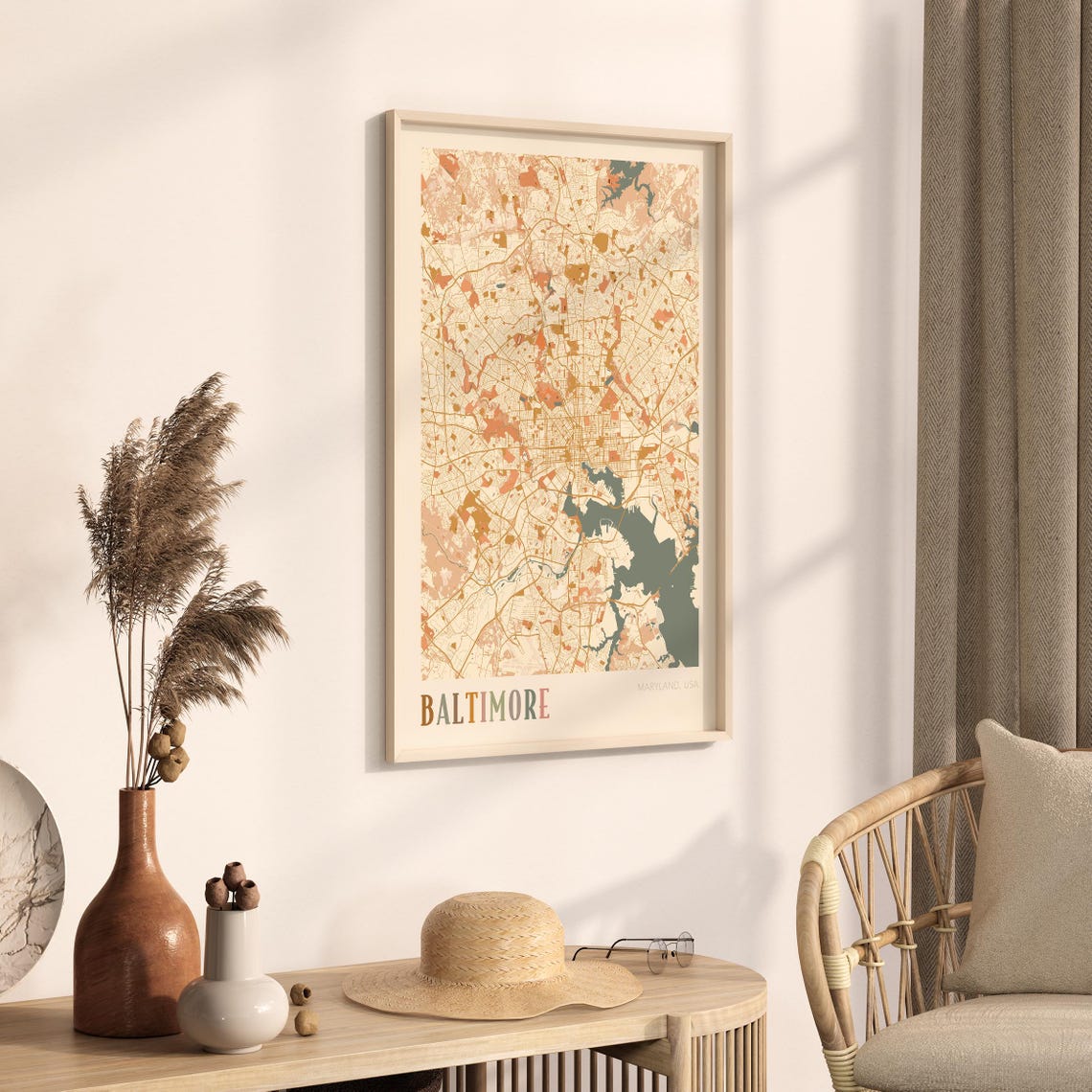Baltimore Maryland Modern Terracotta City Street Map Art Poster - Image 3