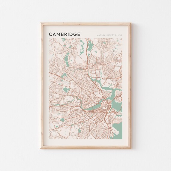 Cambridge Massachusetts USA Soft Sage Minimalist Modern Street Map Poster