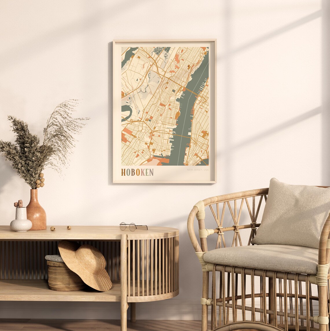 Hoboken New Jersey Boho City Street Map Hometown Decor Poster - Image 2