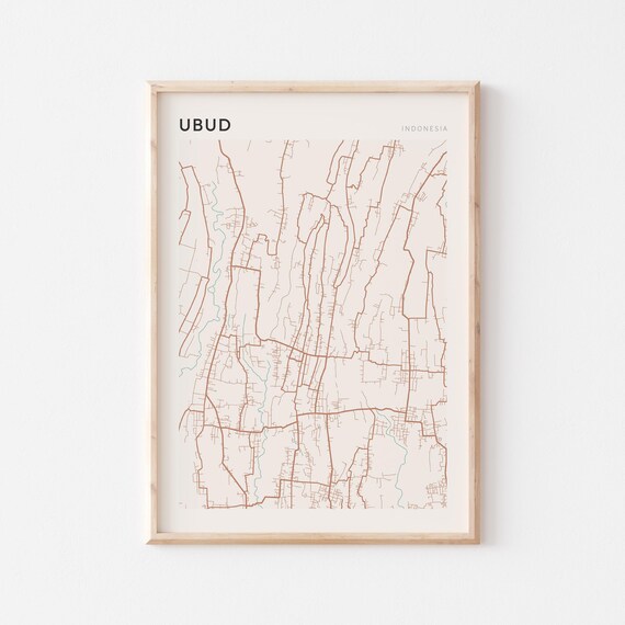 Ubud Map Poster Print Wall Art Indonesia Travel Gift Scandi