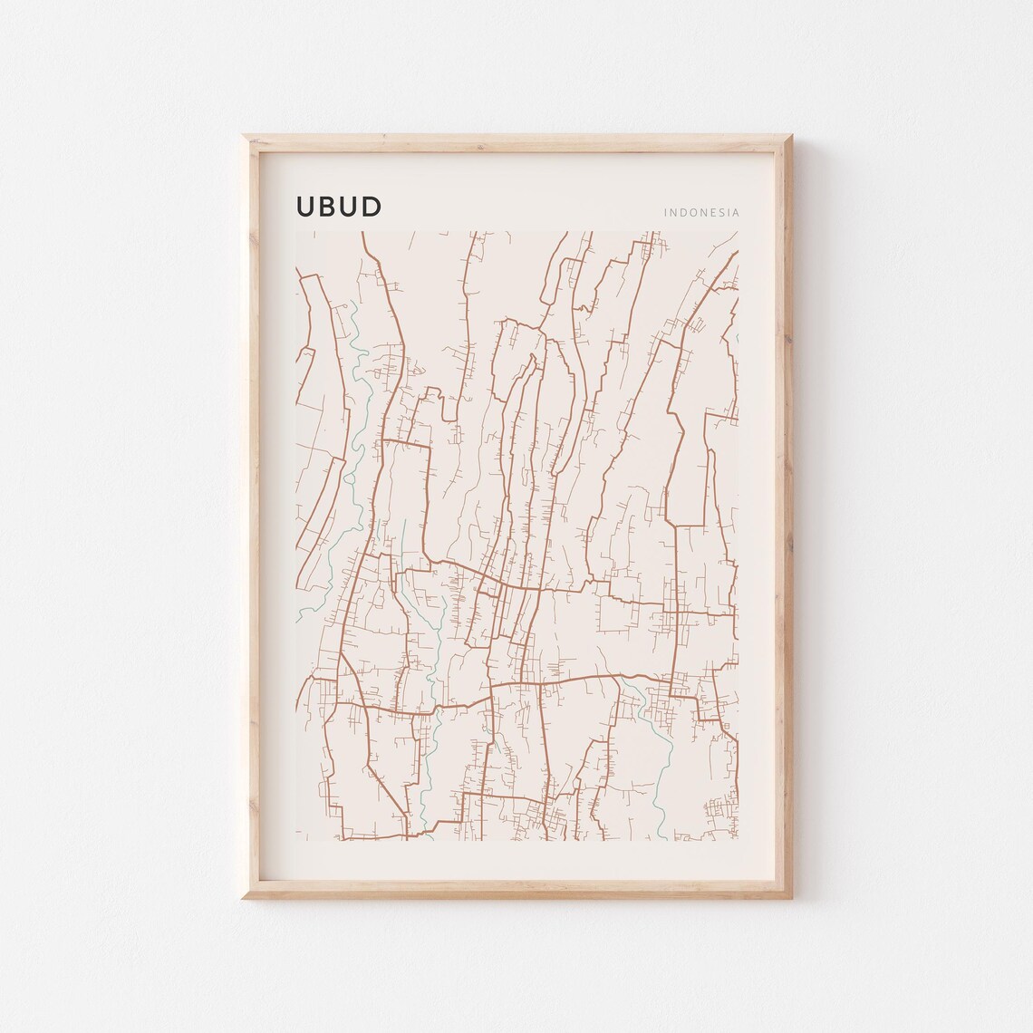 Ubud Map Poster Print Wall Art Indonesia Travel Gift Scandi