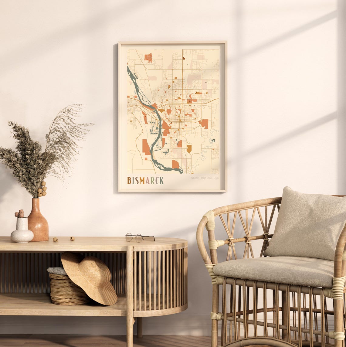 Bismarck North Dakota Vintage Boho Style City Street Map Poster - Image 2