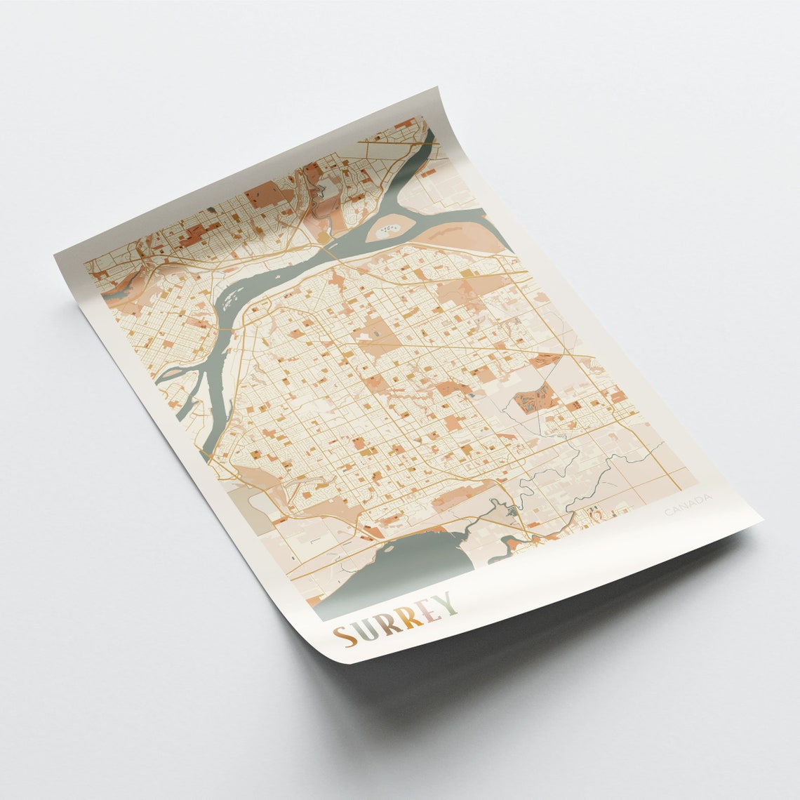 Surrey Canada Boho Colorful Street Map City Art Poster Home Decor - Image 2