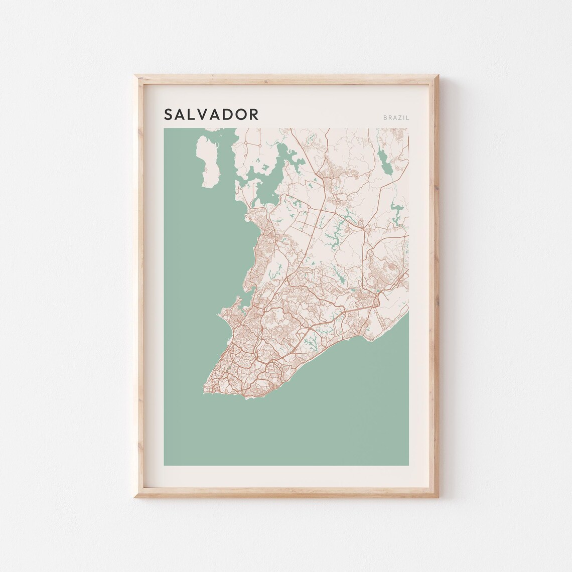 Salvador Map Poster Print Wall Art Brazil Travel Gift Minimalist