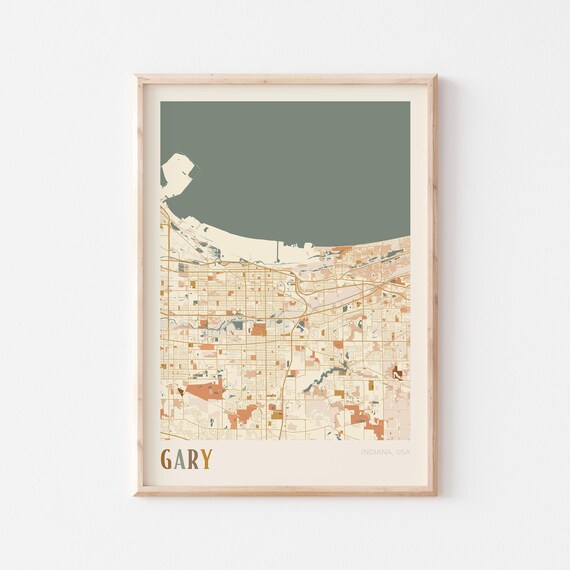 Gary Indiana Colorful Vintage City Map Art Cartography Poster
