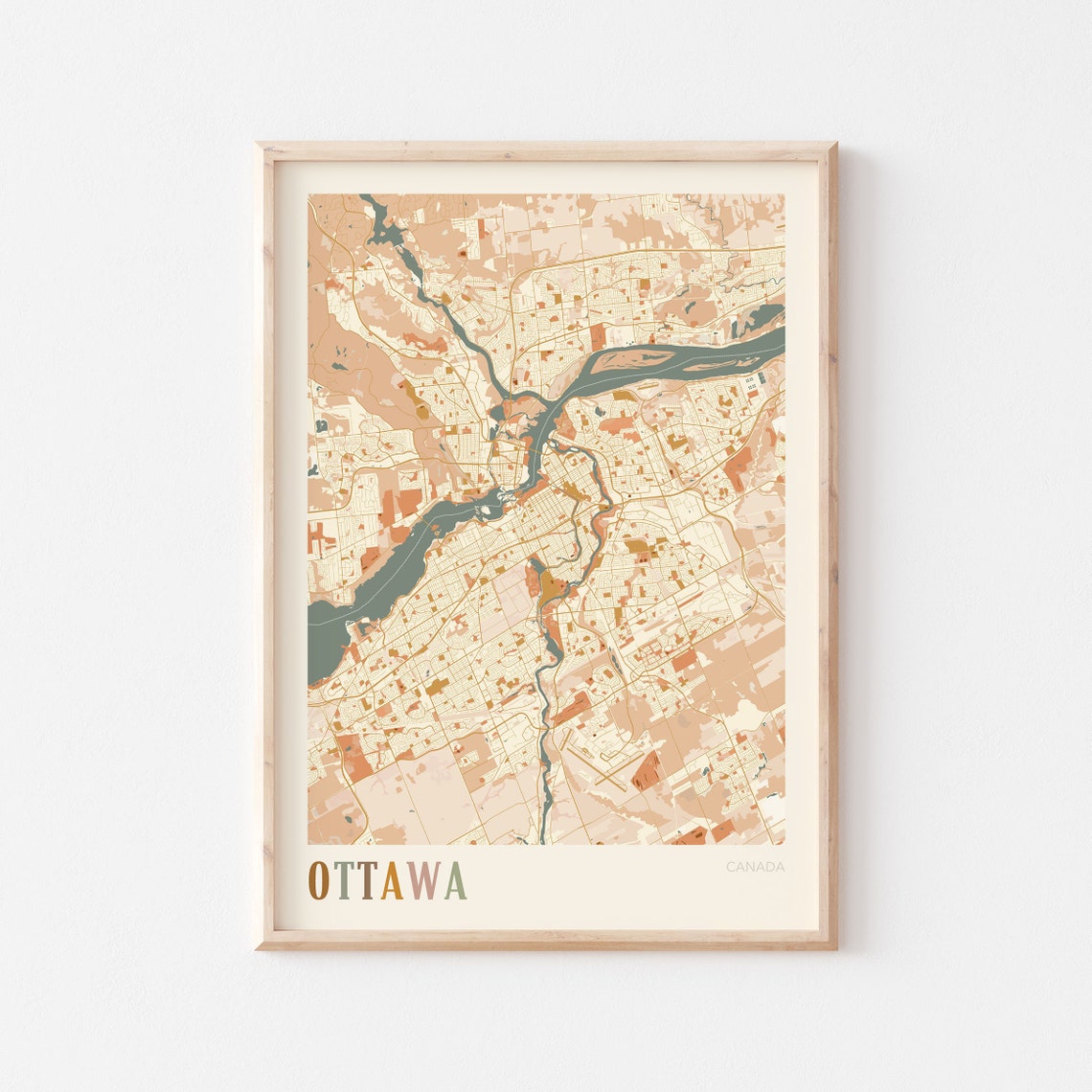 Ottawa Canada Minimalist Street Map Poster in Boho Neutral Tones