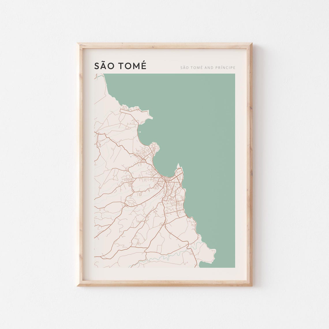 Sao Tome Map Poster Print Wall Art And Principe Africa Travel Gift Minimalist