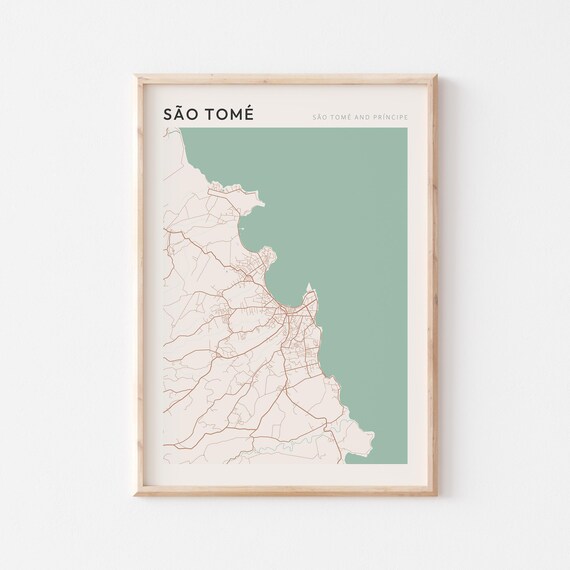 Sao Tome Map Poster Print Wall Art And Principe Africa Travel Gift Minimalist