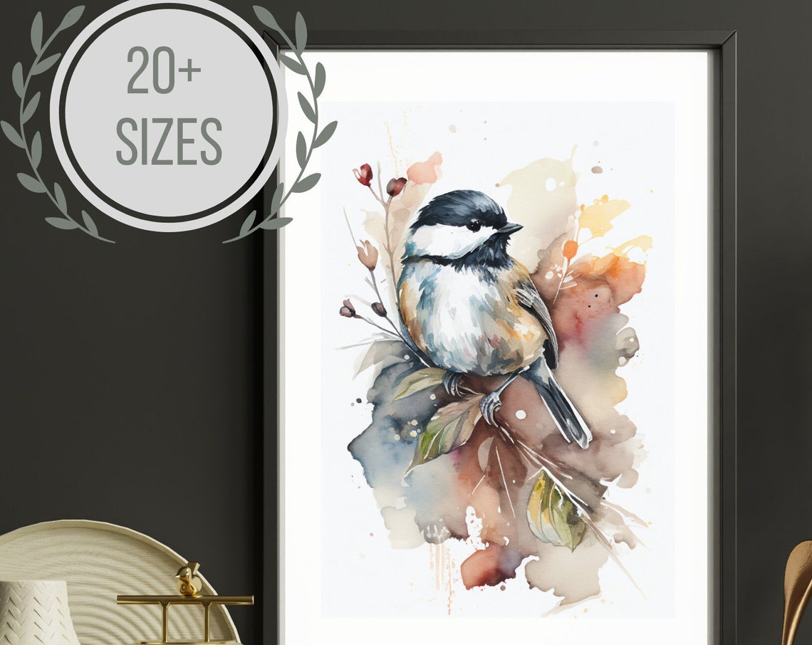 Black Capped Chickadee Autumn Watercolor Bird Art Nature Poster - Image 3