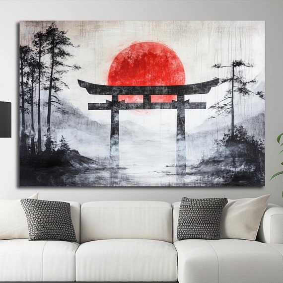 Torii Gate Wall Art Wall Hangings Japanese Zen Art Oriental Art Print Minimalist Wall Decor Red Sun Printing Asian Art Modern