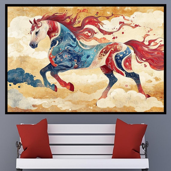 Oriental Art Horse Painting Mythical Horse Wall Art Equine Decor Celestial Art Nursery Decor Fantasy Horse Mystical Art Arts