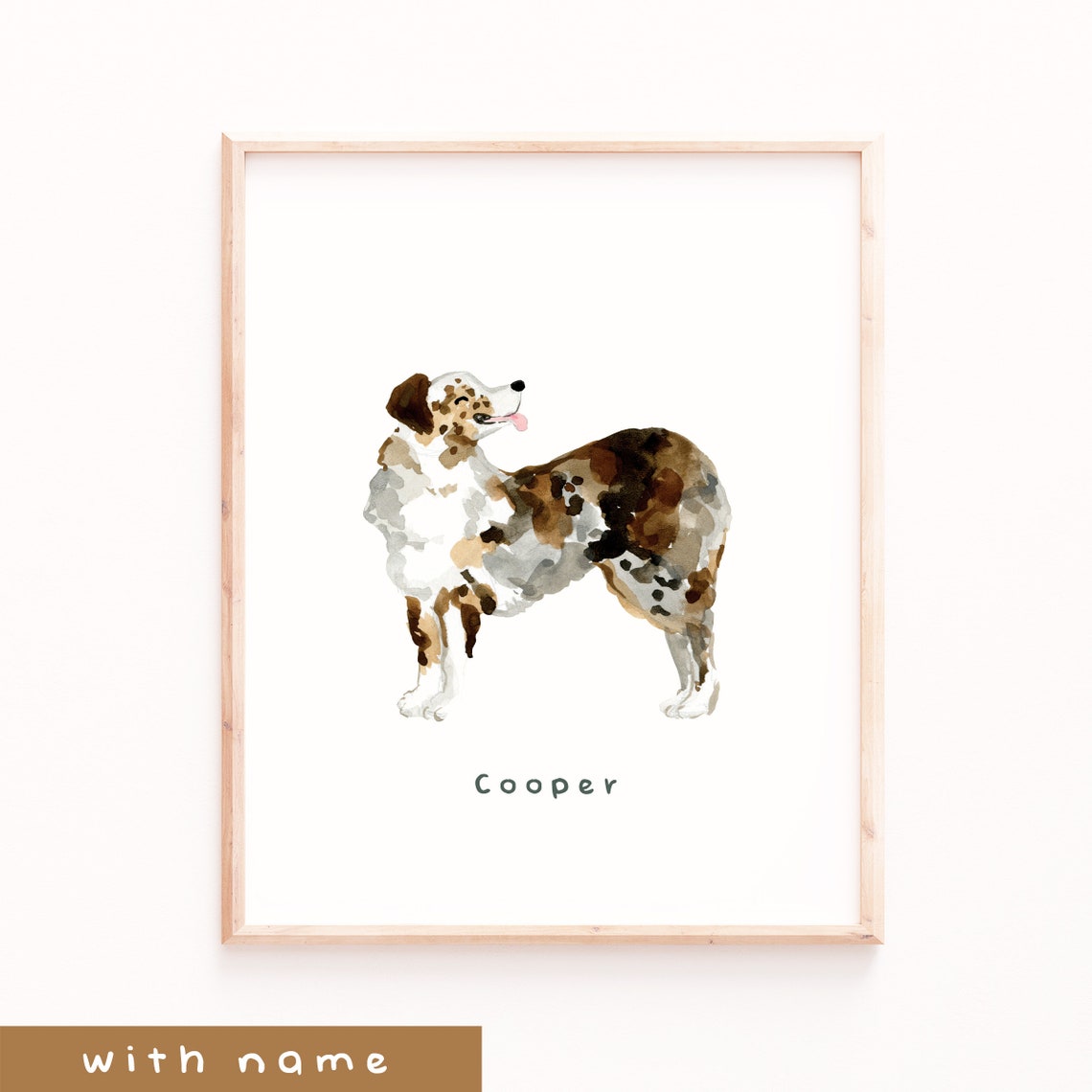 Australian Shepherd Merle Dog Personalized Name Watercolor Pet Poster