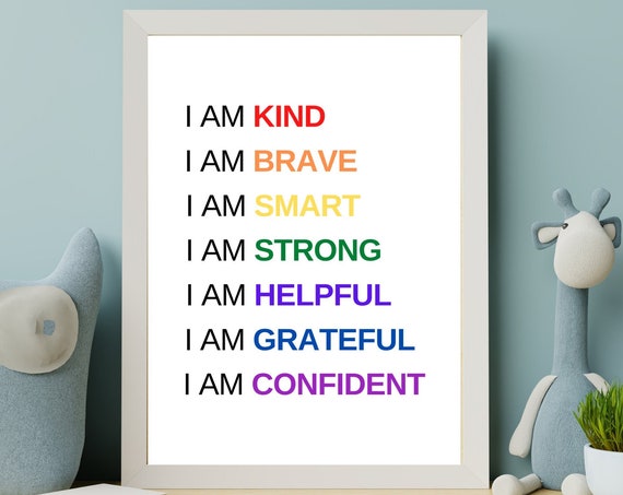 Daily Kids Affirmations Rainbow Affirmations Print I Am Brave Poster Rainbow Room Decor Inspirational Kids Room Decor Instant