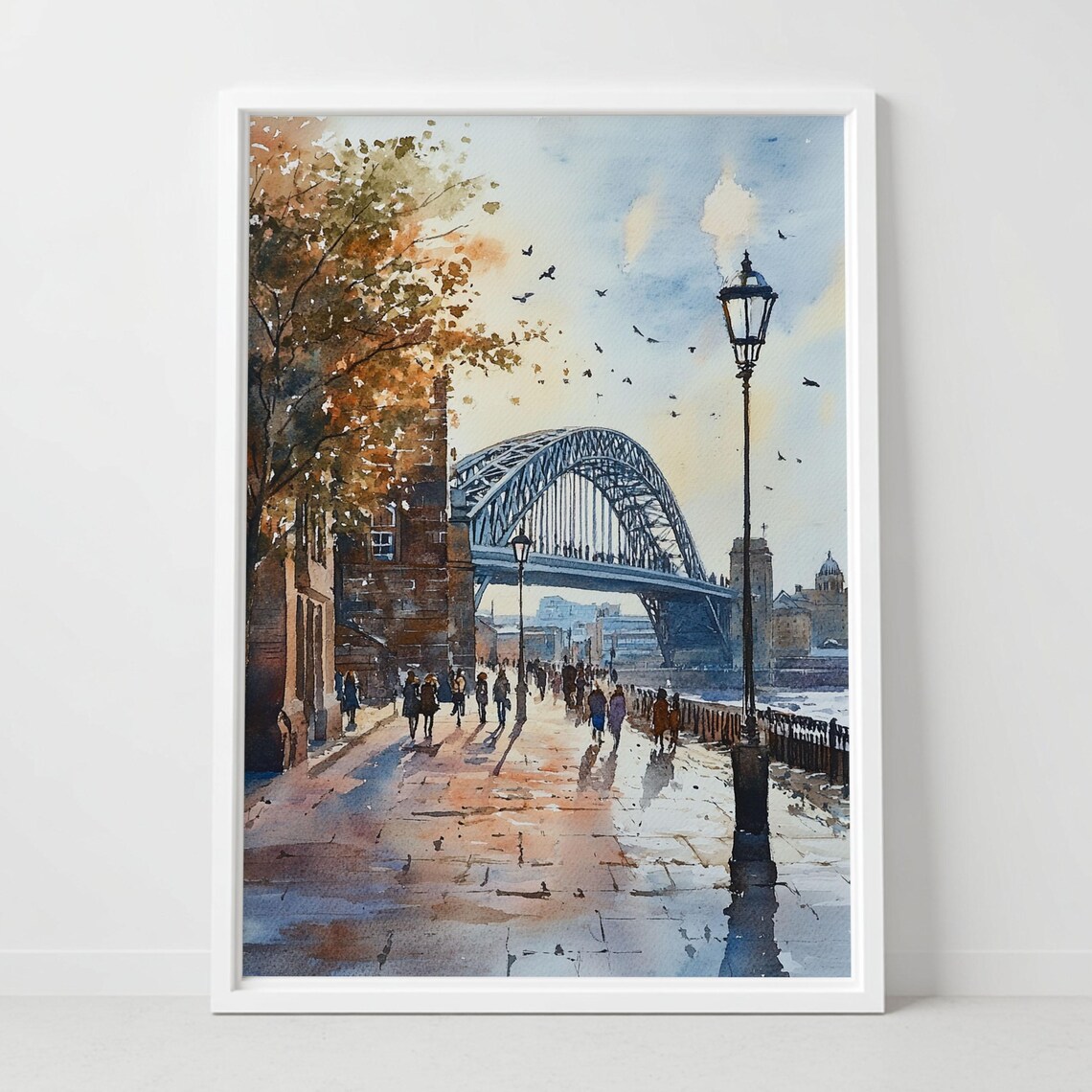 Newcastle Tyne Bridge Quayside Watercolor England Cityscape Poster