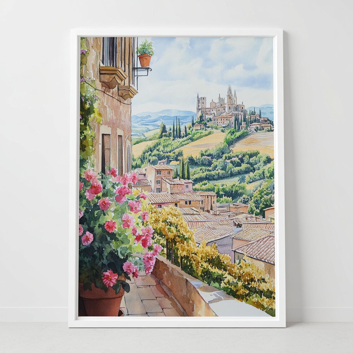 Orvieto Italy Hilltop Town Cathedral Terracotta Roofs Watercolor Poster
