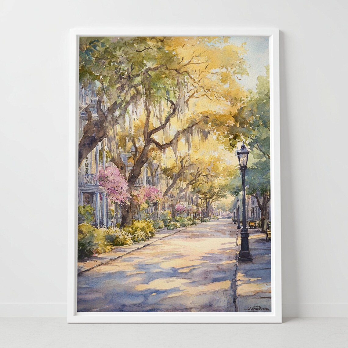 Savannah Georgia Spanish Moss Oak Shaded Street Watercolor Poster