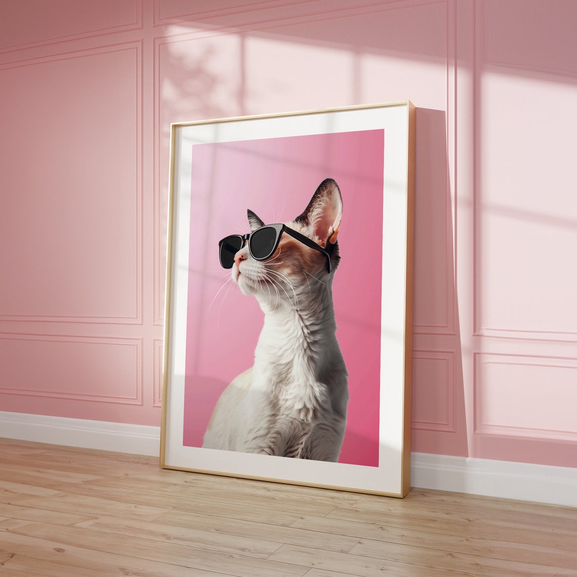 Cool Cat with Sunglasses Pink Background Funny Pet Portrait Poster