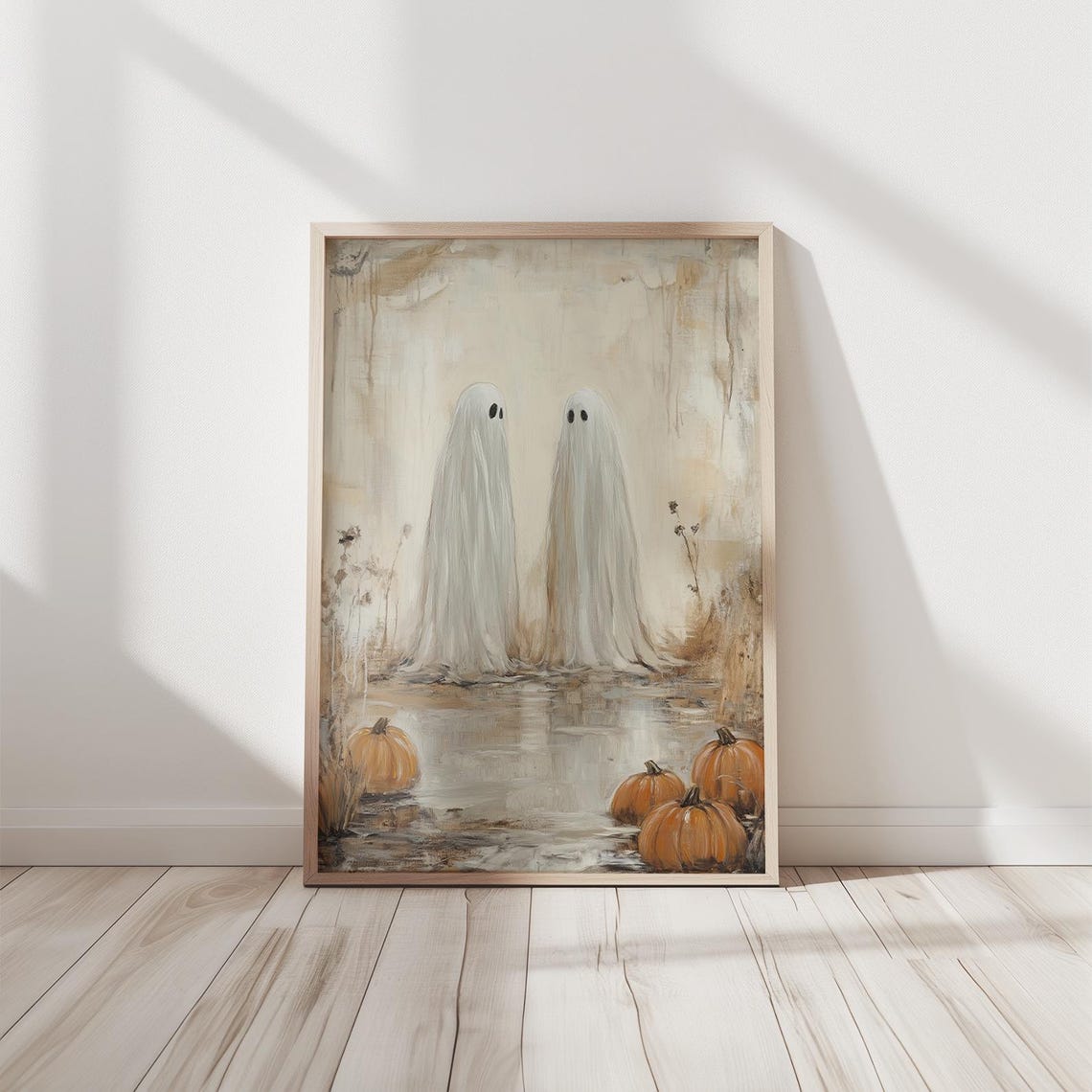 Vintage Art Print Halloween Wall Two Ghosts Poster Spooky Decor