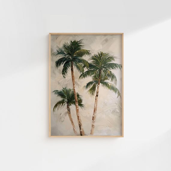 Tropical Palm Tree Soft Painting, Boho Coastal Poster
