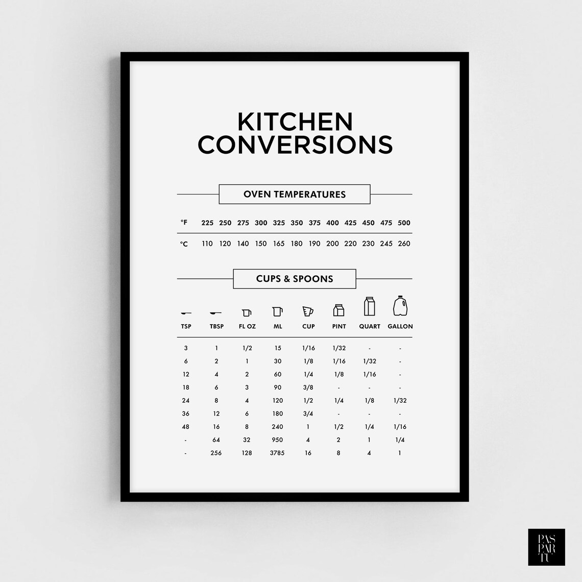 Kitchen Conversion Chart Poster, Modern Kitchen Guide - Image 5