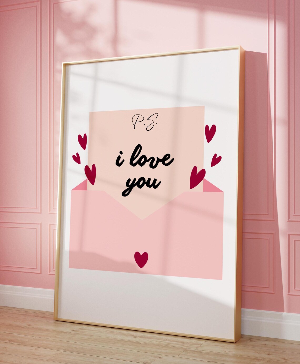 PS I Love You Sweet Pink Love Letter Envelope Hearts Cute Poster - Image 8