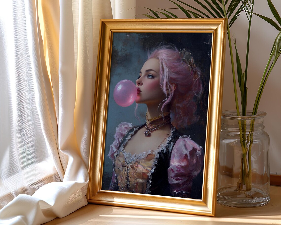 Pink Bubblegum Rococo Lady Oil Painting Style Altered Portrait Poster - Image 6