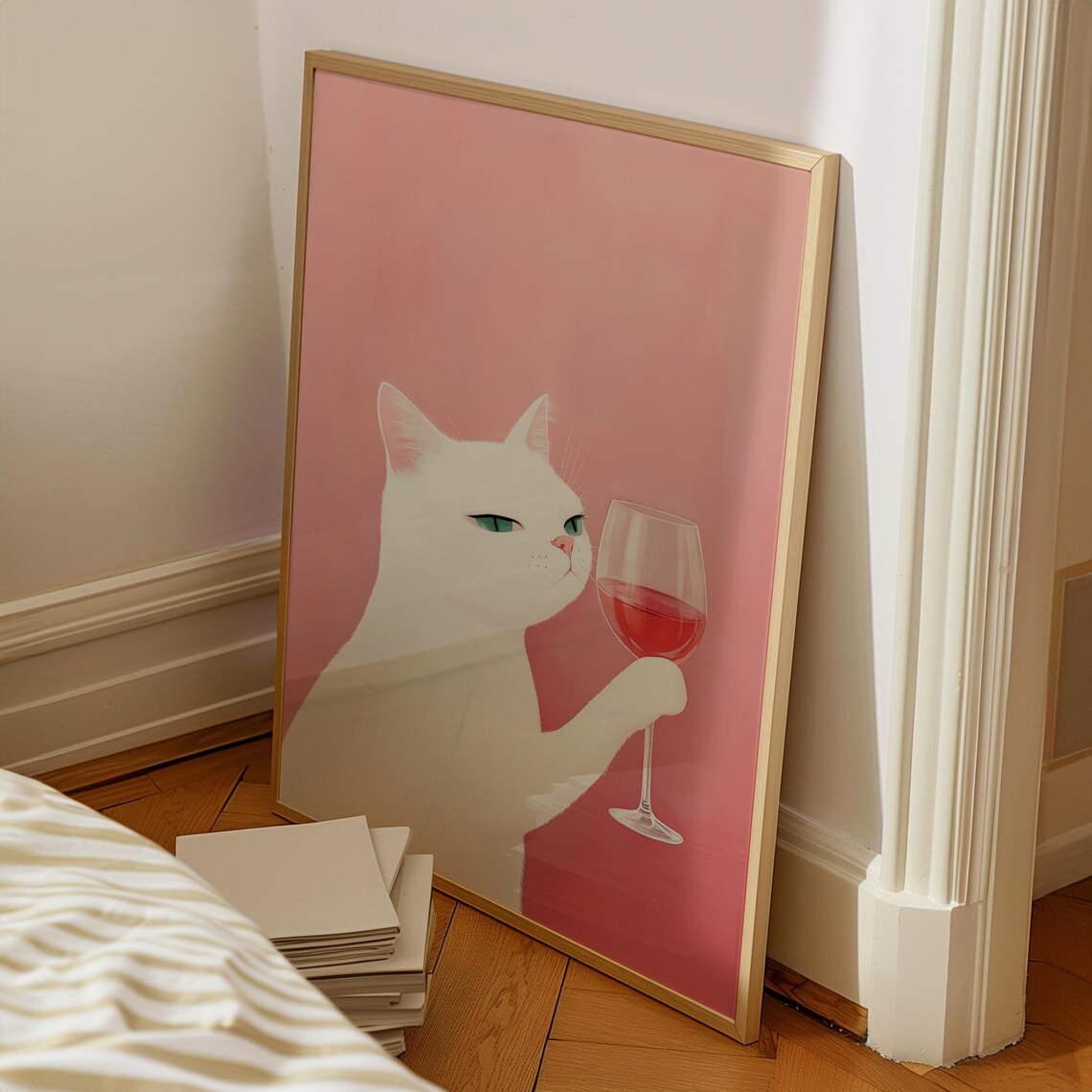 Cat With Wine, Modern Kitchen Decor Cheers Print - Image 4