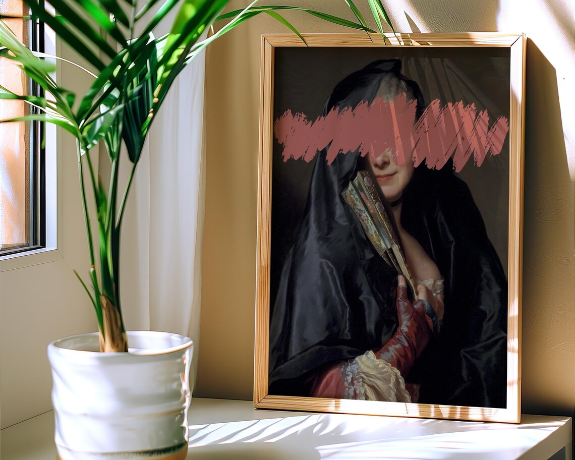 Funny Altered Wall Art Vintage Woman Portrait Quirky Wall Art Antique Oil Painting Eclectic Wall Art Baroque Apartment Decor - Image 2