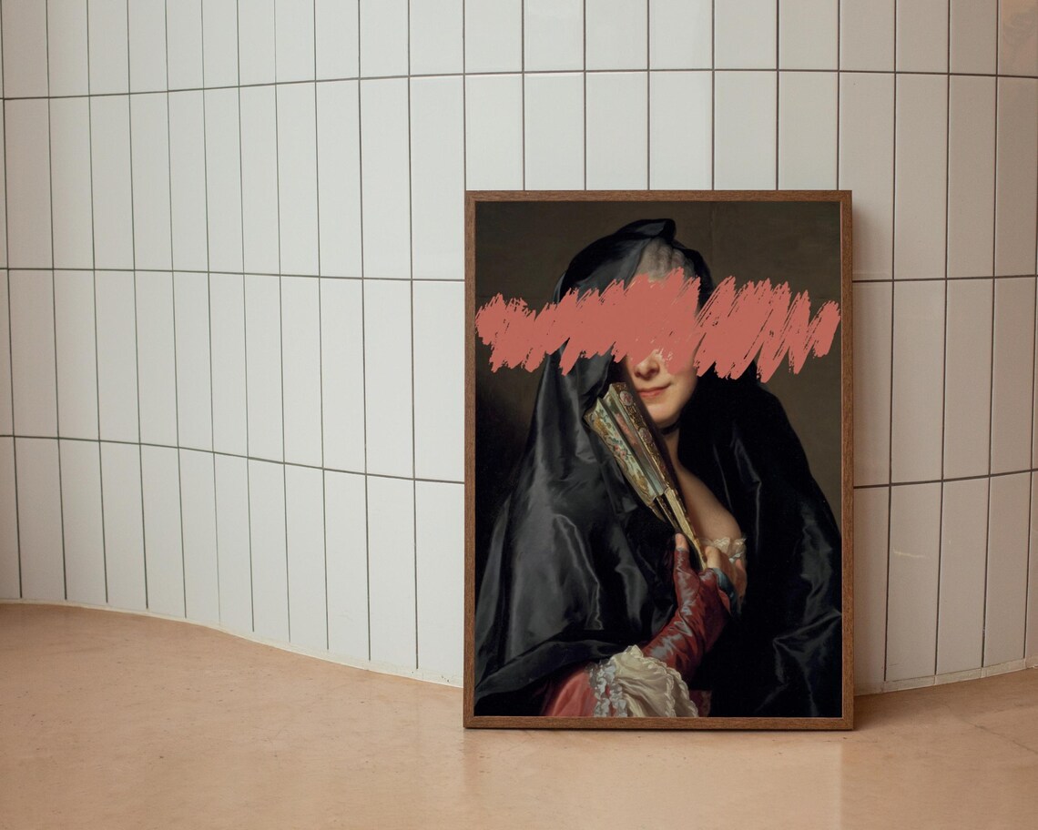 Funny Altered Wall Art Vintage Woman Portrait Quirky Wall Art Antique Oil Painting Eclectic Wall Art Baroque Apartment Decor - Image 3