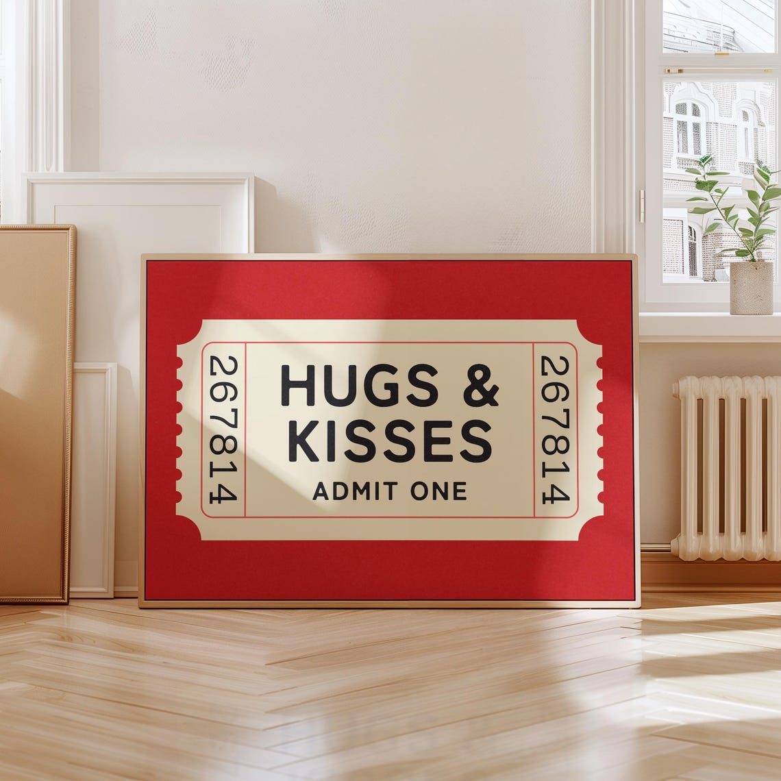 Hugs And Kisses Admit One Big Red Retro Ticket Stub Love Poster - Image 8