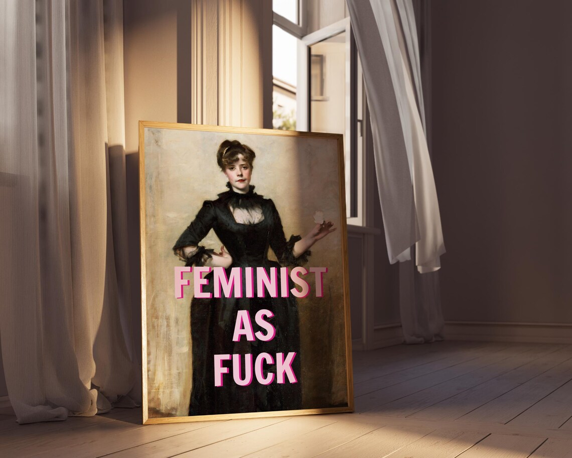 Feminist As Fuck Altered Classic Portrait Bold Pink Quote Art Poster - Image 5