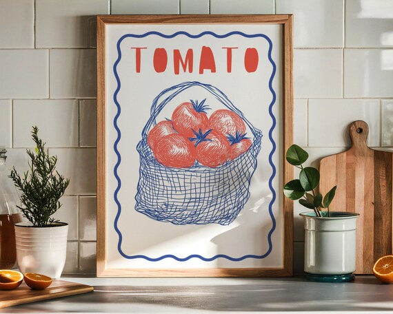 Tomato Food Print Retro Kitchen Print Tomato Art Print Tomato Illustration Foodie Art Kitchen Wall Art Vegetable Poster Art