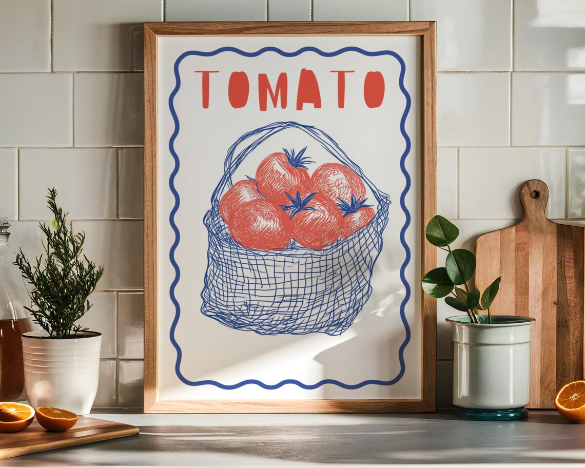 Tomato Basket Hand Drawn Modern Kitchen Art Illustration Poster
