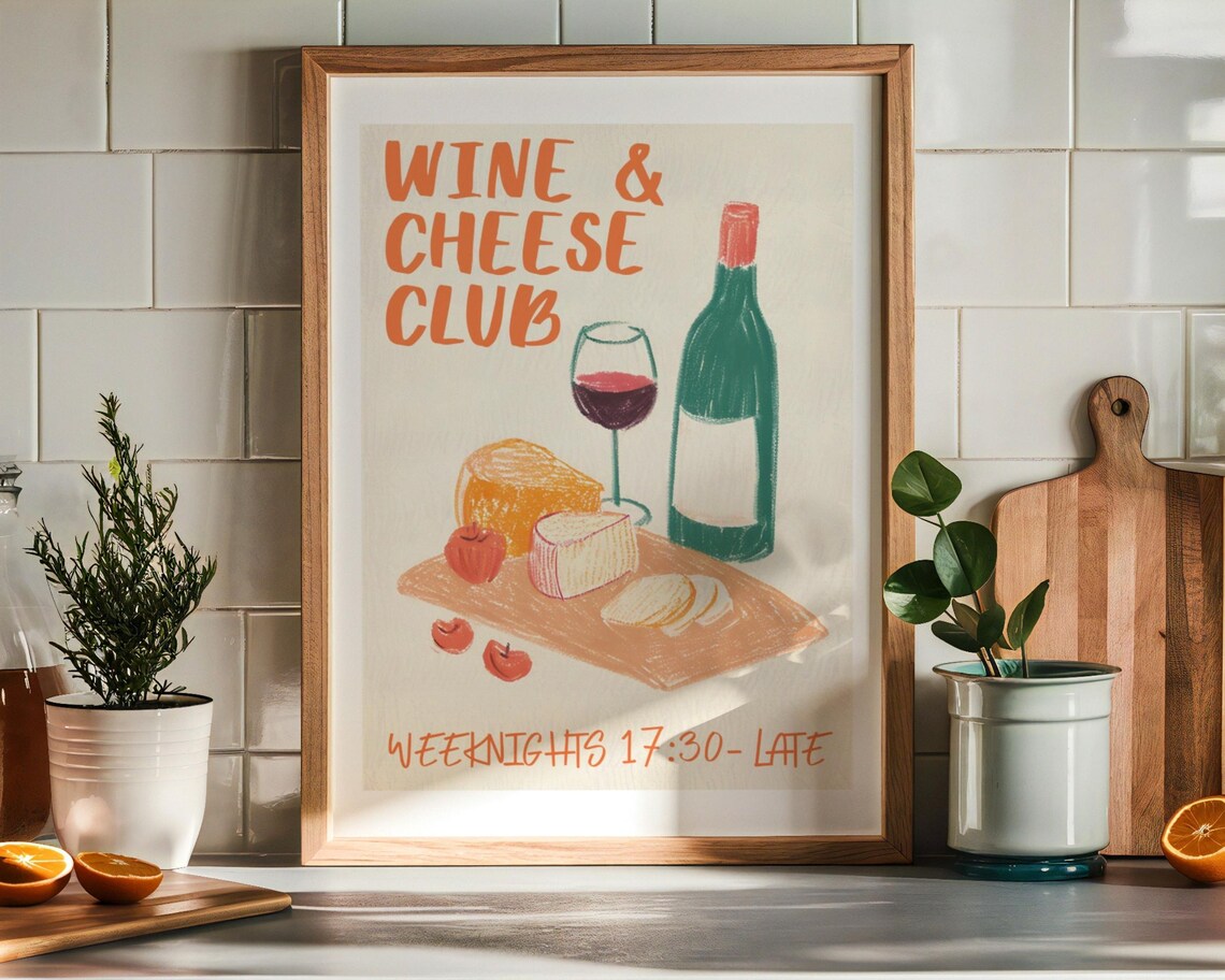 Wine and Cheese Club Retro Kitchen Art Print