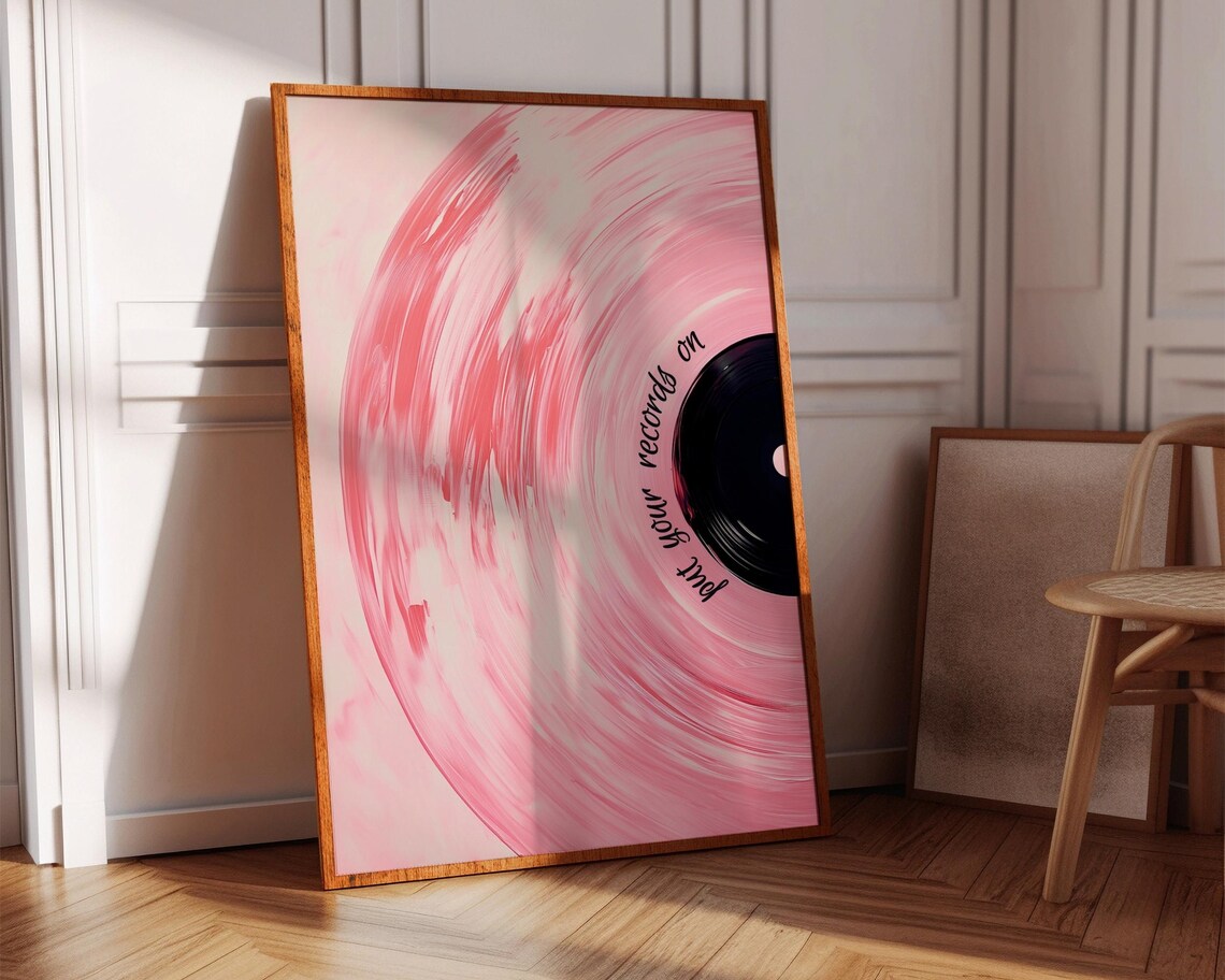 Pink Vinyl Record Retro Maximalist Eclectic Art Print