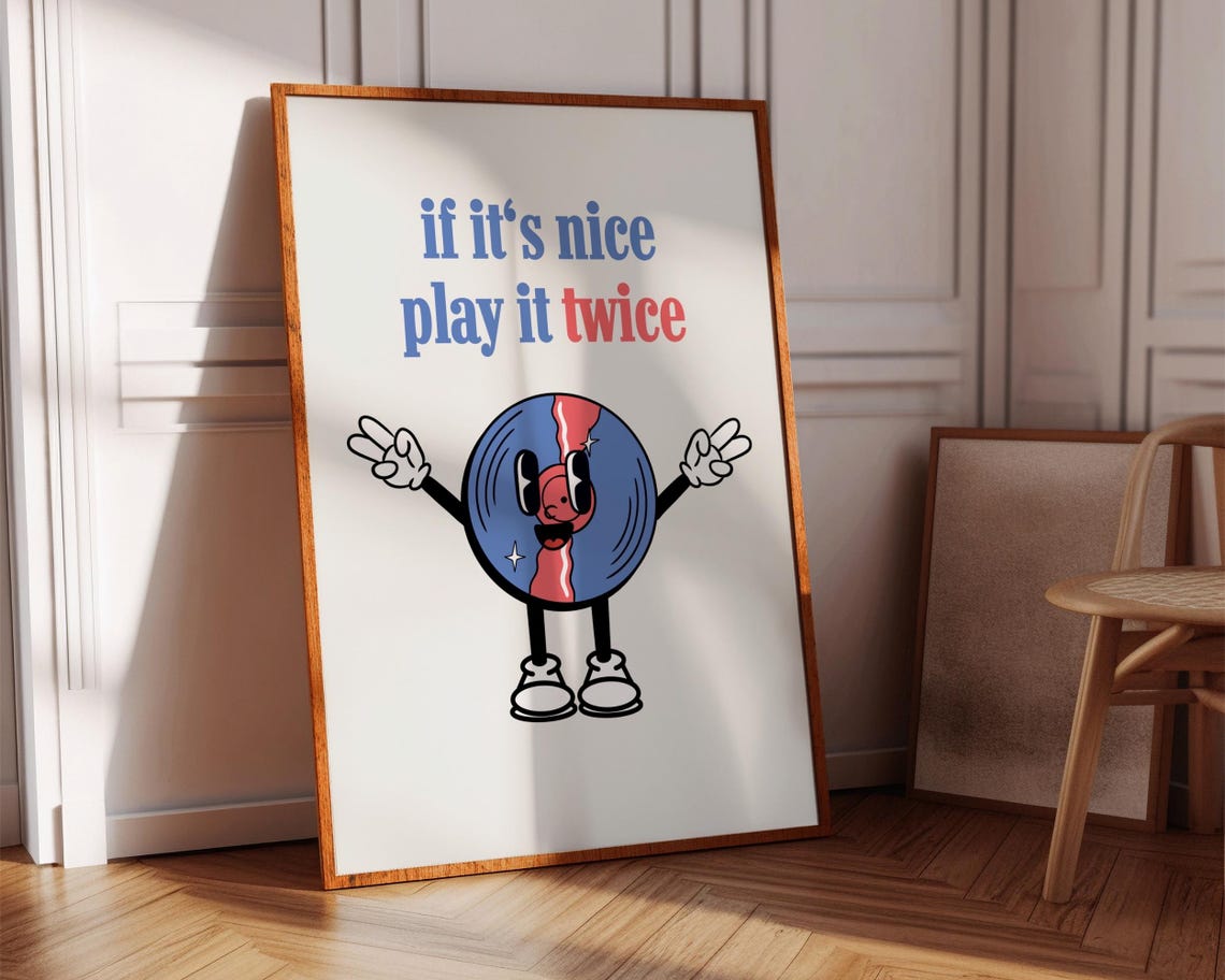 If Its Nice Play It Twice Retro Vinyl Record Mascot Music Room Poster