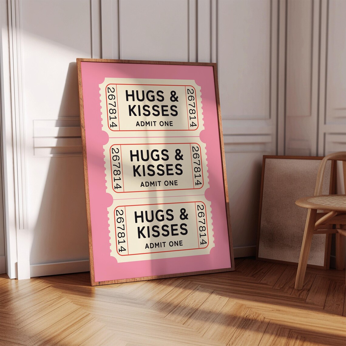 Hugs And Kisses Admit One Pink Ticket Stub Trio Cute Love Poster - Image 5