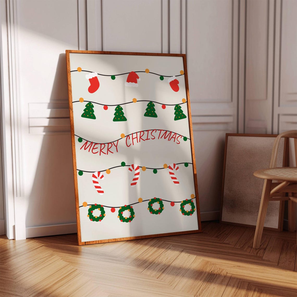 Merry Christmas Cute Garland Ornaments Wreaths Candy Cane Poster - Image 5